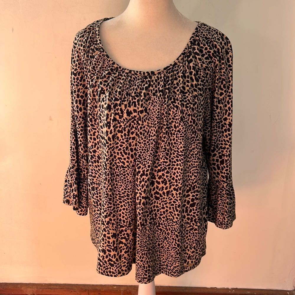MICHAEL Michael Kors Tan and Black Leopard Print Blouse